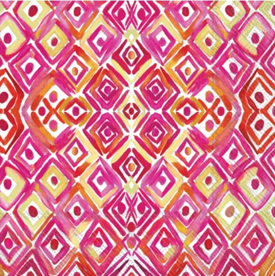 Pink Geometric Diamond Paper Napkin - Cocktail Size
