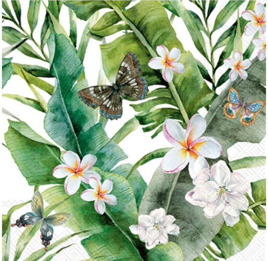 Tropical Flowers & Butterfly Paper Napkin - Luncheon Size