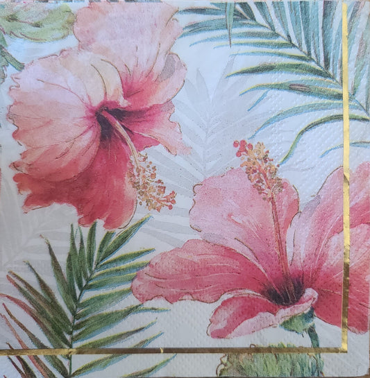 Tropical Hibiscus Flowers Paper Napkin - Cocktail Size