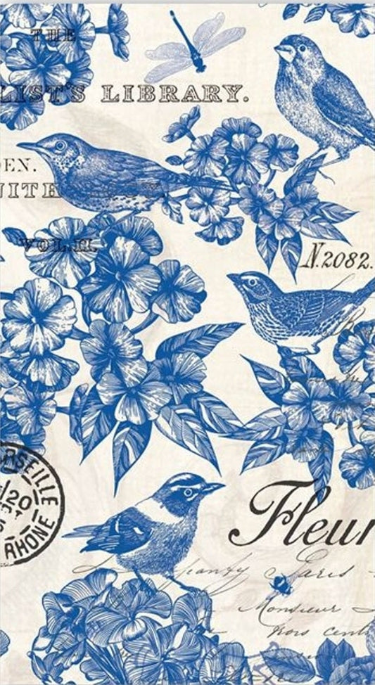White & Blue Bird Toile Paper Napkin - Guest Size
