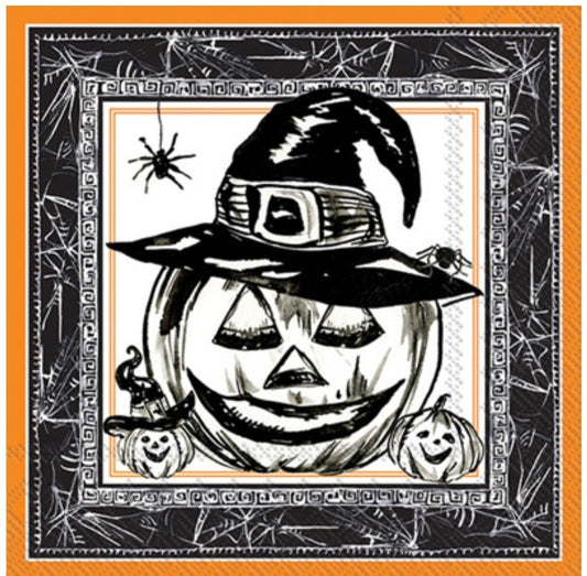 Halloween Jack O Lantern Paper Napkin - Cocktail Size