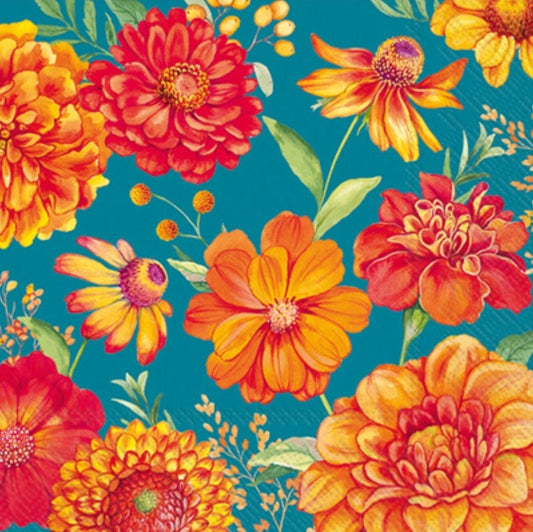 Fall Floral Orange Flowers Paper Napkin - Cocktail Size