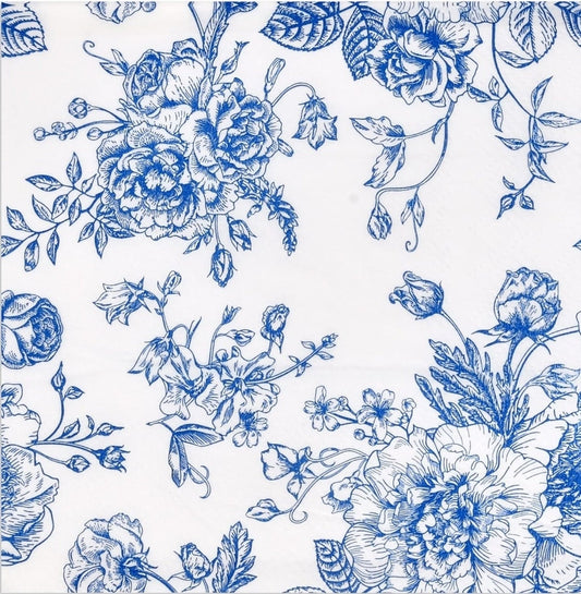 Blue & White Toile Paper Napkin - Cocktail Size