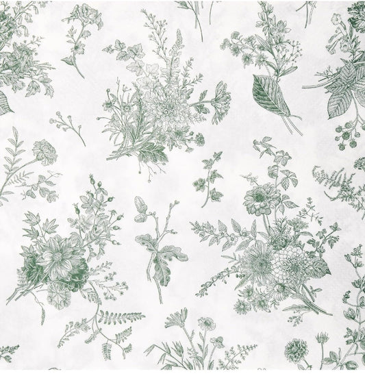 Green Toile Flowers Paper Napkin - Luncheon Size