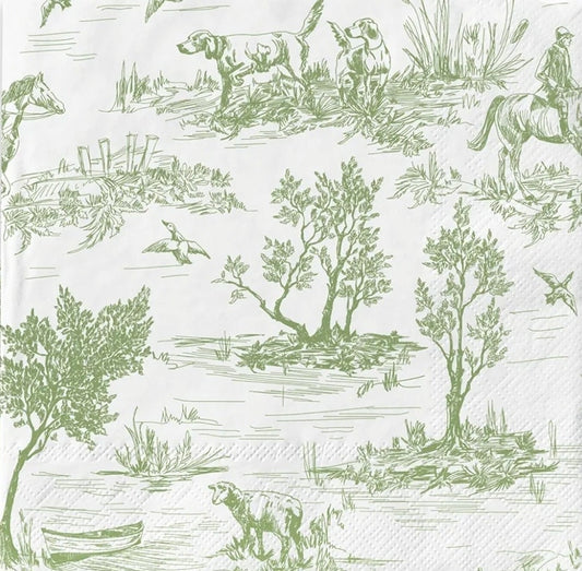 Green Toile Countryside Dogs Paper Napkin - Luncheon Size