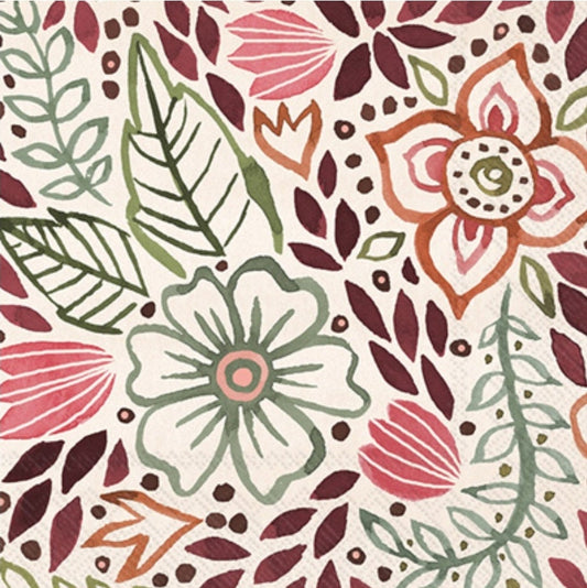 Fall Floral Paper Napkin - Cocktail Size