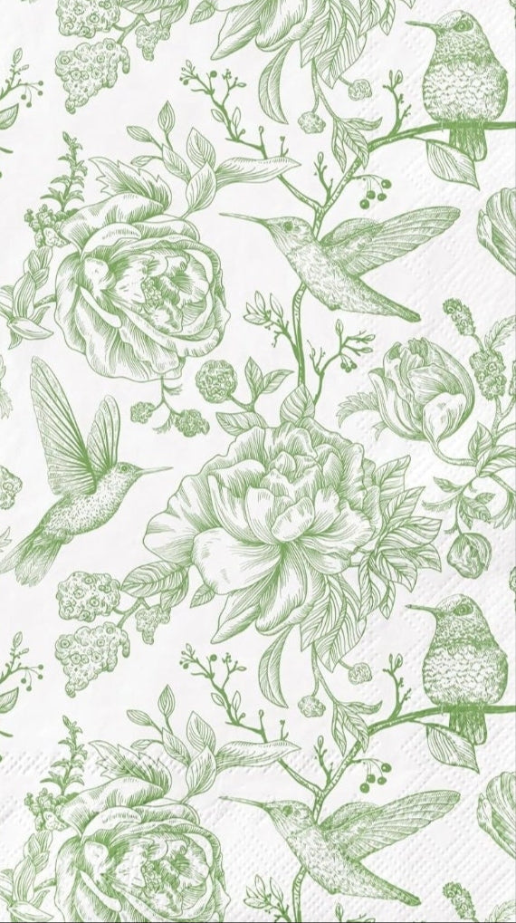 Green Toile Hummingbird Paper Napkin -  Guest Size