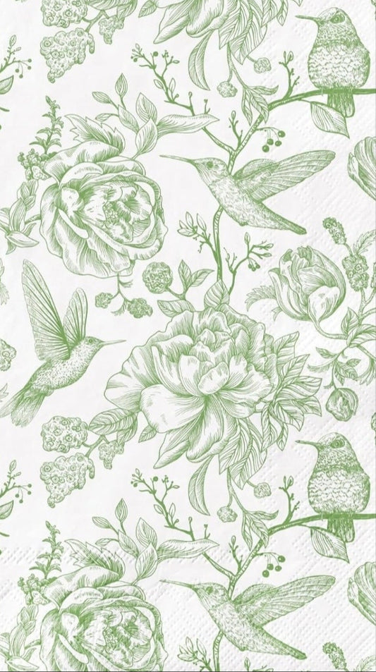 Green Toile Hummingbird Paper Napkin -  Guest Size