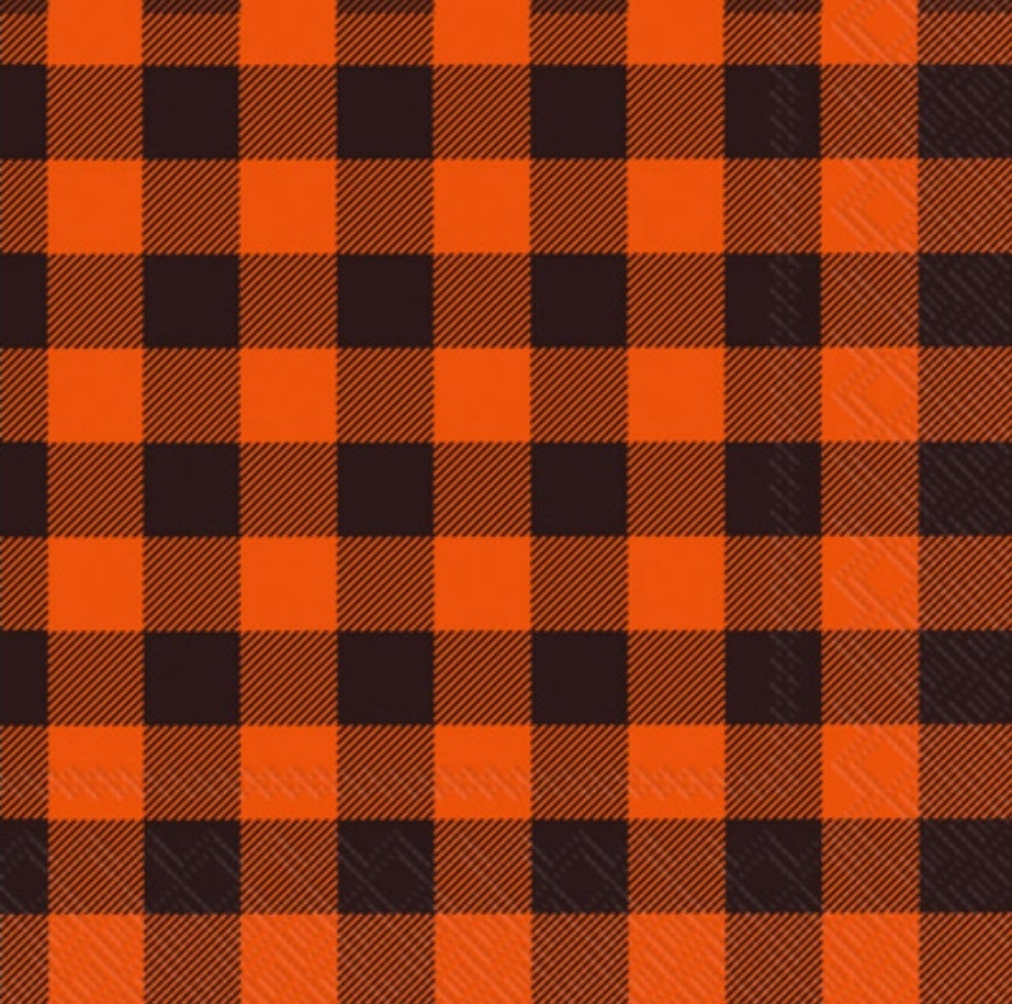 Orange Plaid Halloween Paper Napkin - Cocktail Size