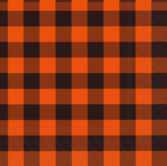 Orange Plaid Halloween Paper Napkin - Cocktail Size