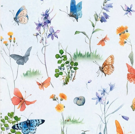 Blue Butterfly Wildflowers Snails Paper Napkin - Cocktail Size