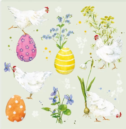 Chicken Eggs Hen Easter Flowers Paper Napkin - Cocktail Size