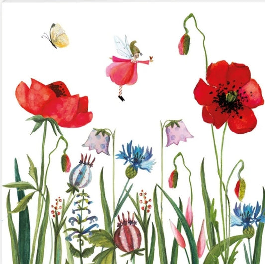 Poppy Fairy Wildflowers Paper Napkin - Cocktail Size