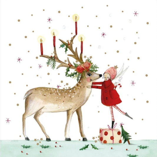 Christmas Reindeer Fairy Paper Napkin - Cocktail Size