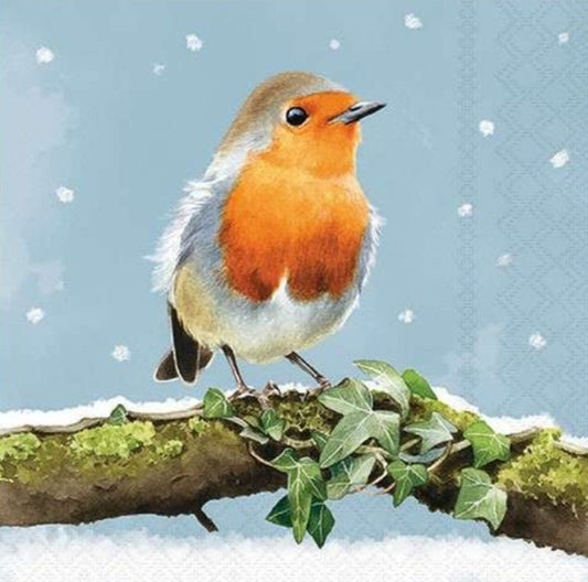 Christmas Robin Bird Branch Paper Napkin - Luncheon Size