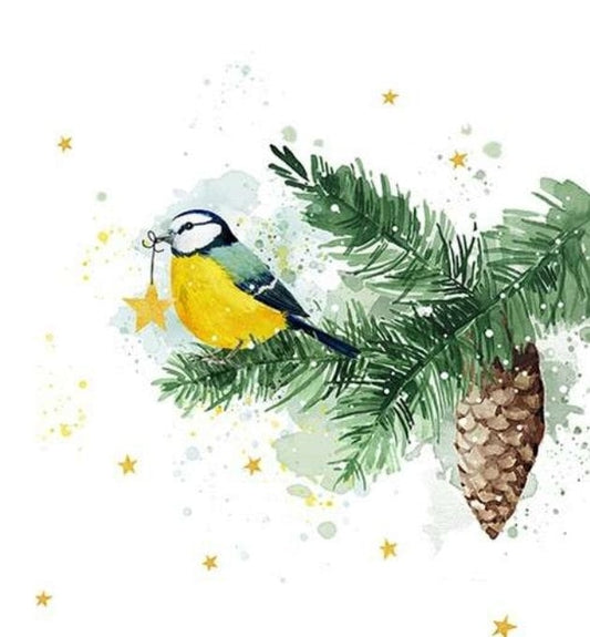 Christmas Bird & Star Paper Napkin - Luncheon Size