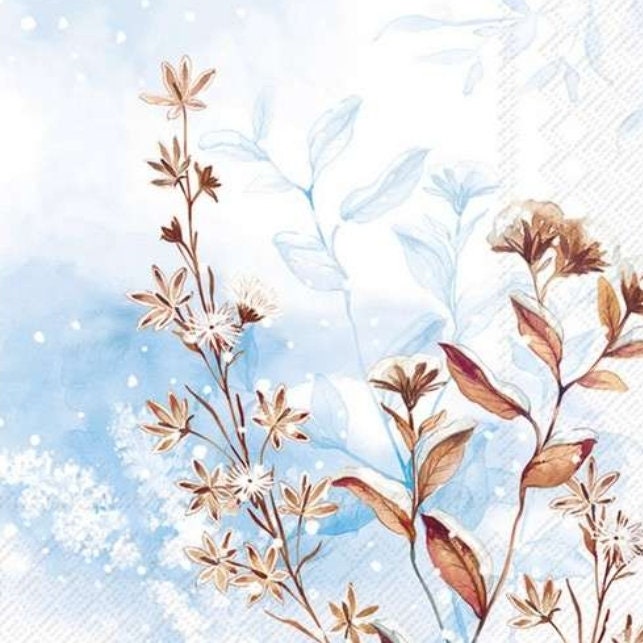 Icey Winter Flowers Snow Scene Paper Napkin - Luncheon Size