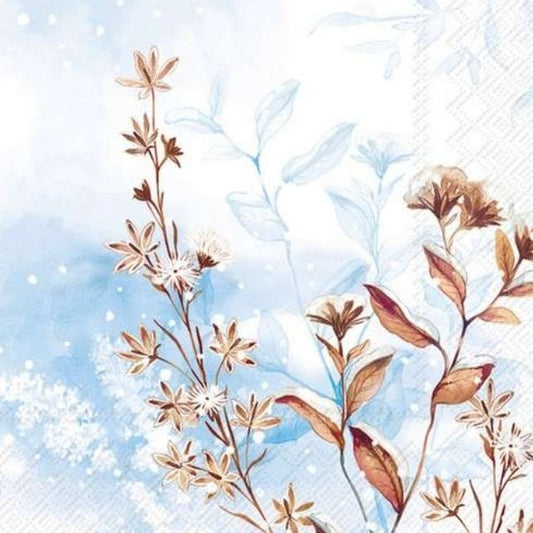 Icey Winter Flowers Snow Scene Paper Napkin - Luncheon Size