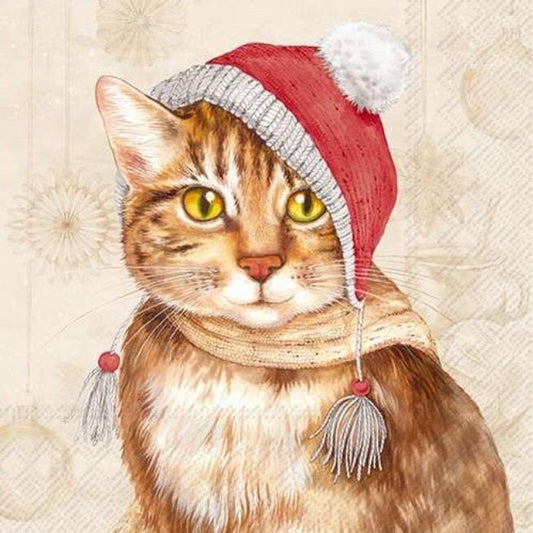 Christmas Cat Paper Napkin - Cocktail Size