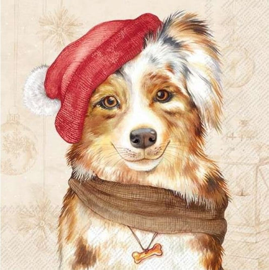 Christmas Collie Dog Paper Napkin - Cocktail Size