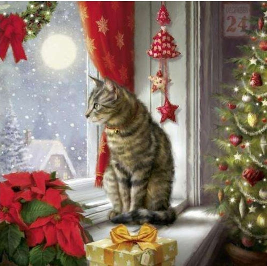 Cat Christmas Paper Napkin - Luncheon Size
