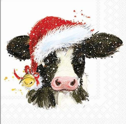 Christmas Cow Santa Hat Paper Napkin - Luncheon Size
