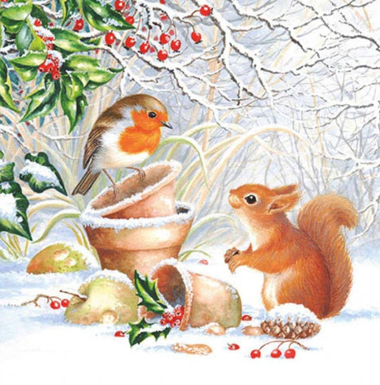 Christmas Birds & Squirrels Paper Napkin -Luncheon Size