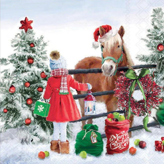 Christmas Horse Girl Paper Napkin -  Luncheon Size