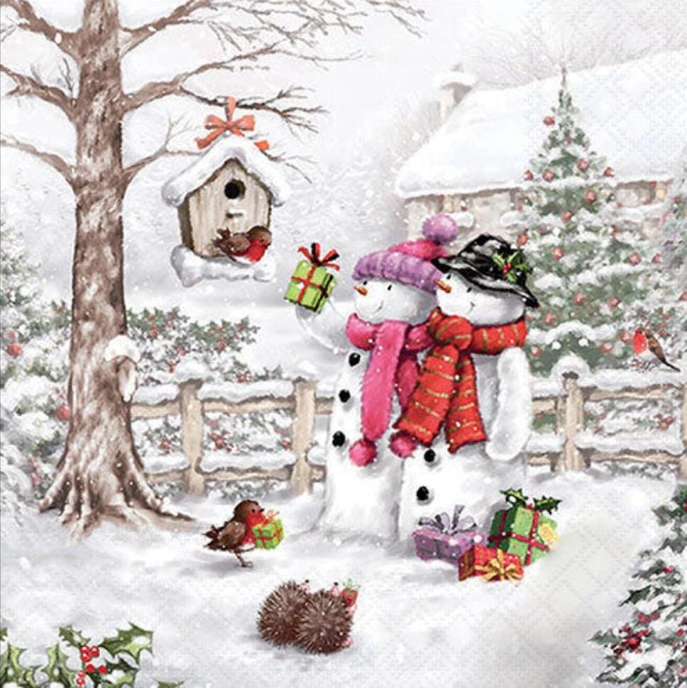 Snowman Family Paper Napkin - Cocktail Size
