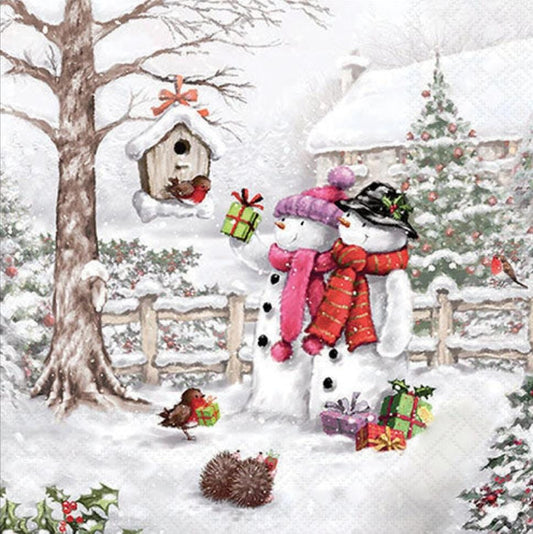 Snowman Family Paper Napkin - Cocktail Size