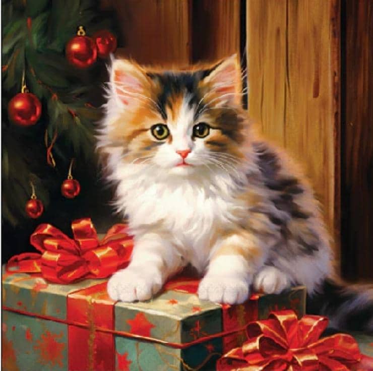 Christmas Kitten Cat Paper Napkin - Cocktail Size