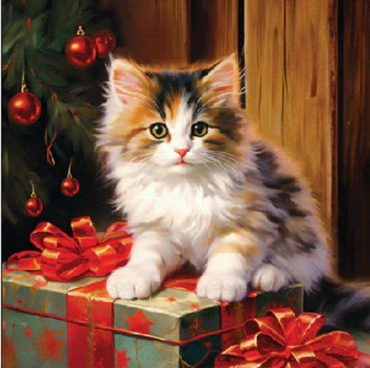 Christmas Kitten Cat Paper Napkin - Cocktail Size
