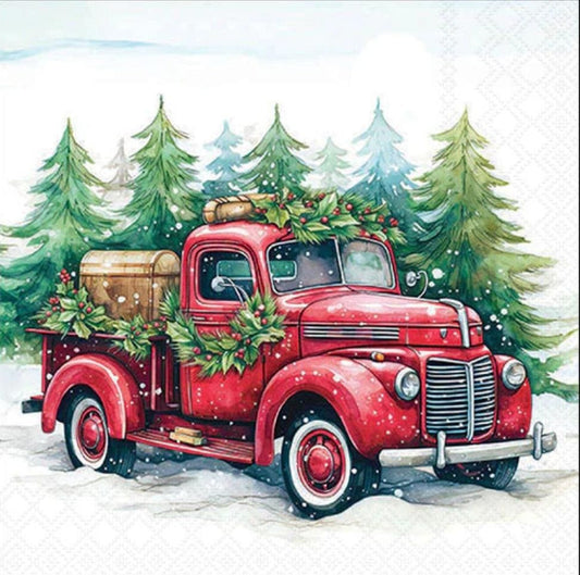 Christmas Vintage Red Truck Paper Napkin - Luncheon Size