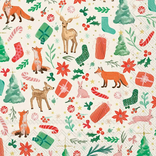 Christmas Stag Fox Squirrel Paper Napkin - Cocktail Size