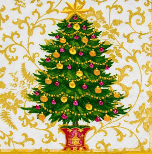 Gold Christmas Tree Paper Napkin - Cocktail Size