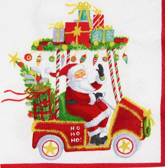 Santa Golf Cart Elf Paper Napkin - Cocktail Size