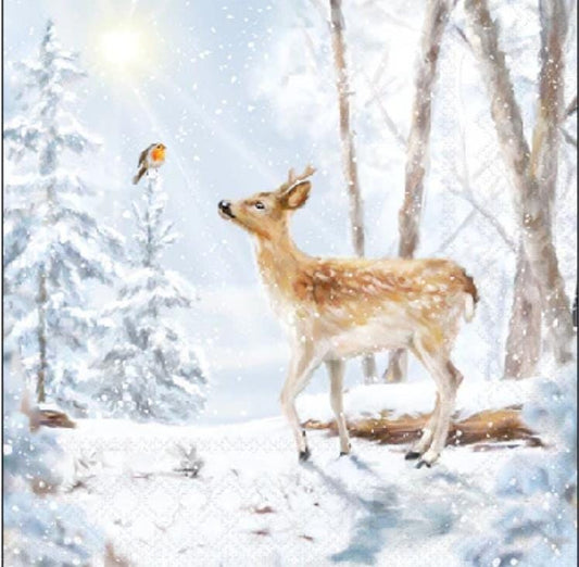 Deer & Robin Paper Napkin - Cocktail Size
