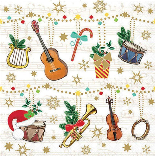 Christmas Music Instruments Paper Napkin - Luncheon Size