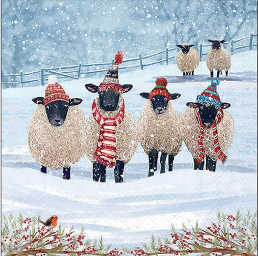Christmas Wooly Sheep Paper Napkin - Luncheon Size