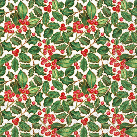 Christmas Holly Paper Napkin - Cocktail Size
