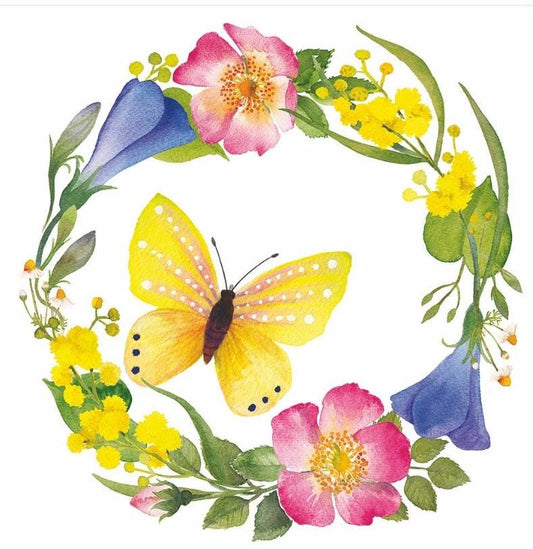 Butterfly Wreath Paper Napkin - Cocktail Size