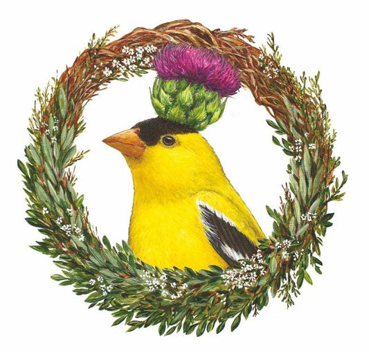 Goldfinch Birds Thistle Wreath Paper Napkin - Cocktail Size