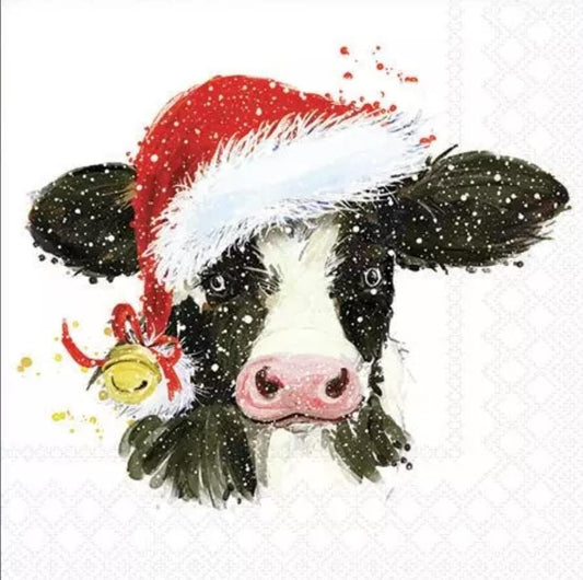 Christmas  Cow Santa Hat Paper Napkina-  - Cocktail Size