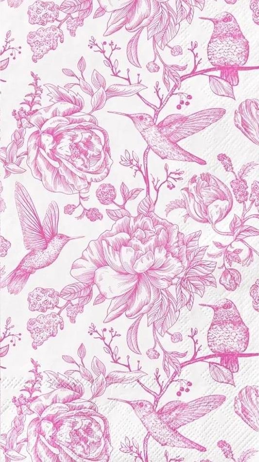 Pink Toile Floral Hummingbird Paper Napkin -  Guest Size