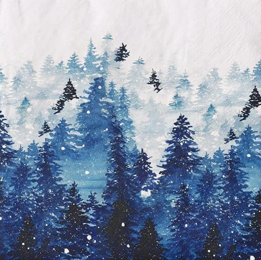 Blue Forest Trees Star Snow Paper Napkin - Luncheon Size