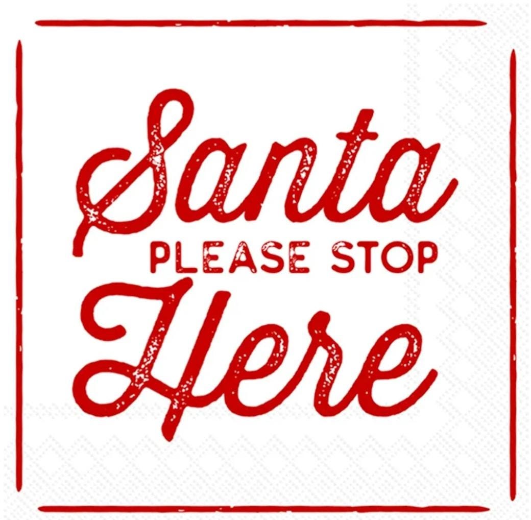 Santa Stop Here Paper Napkin - Cocktail Size