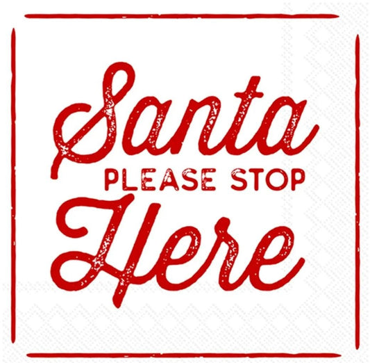 Santa Stop Here Paper Napkin - Cocktail Size
