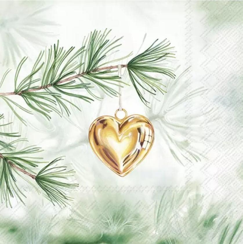 Gold Heart Christmas Tree Ornament Paper Napkin - Luncheon Size