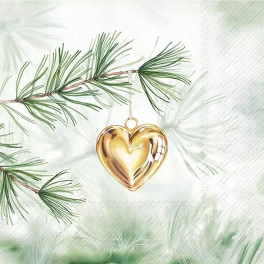 Gold Heart Christmas Tree Ornament Paper Napkin - Luncheon Size
