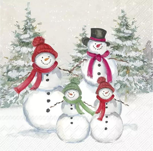 Snowman Family Paper Napkin -Cocktail Size
